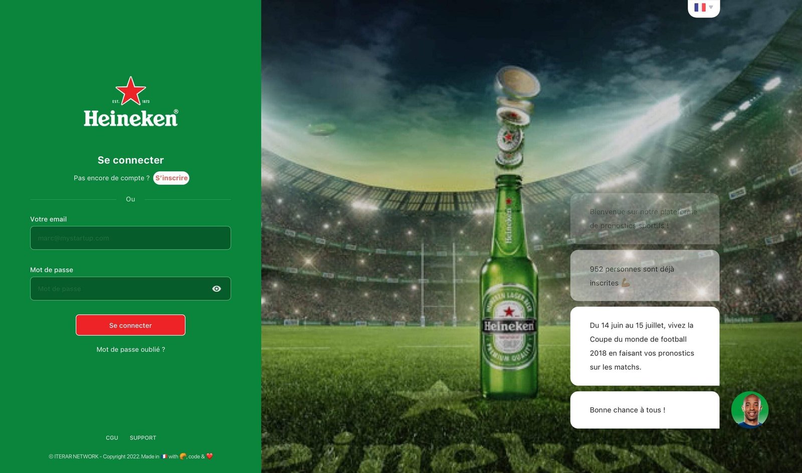 écran de connexion pateorme ccup.io